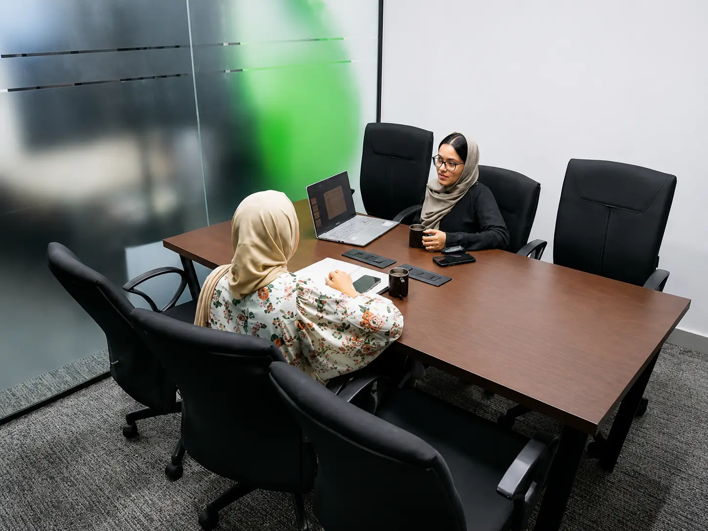 Two professionals in a consultation meeting at a conference table